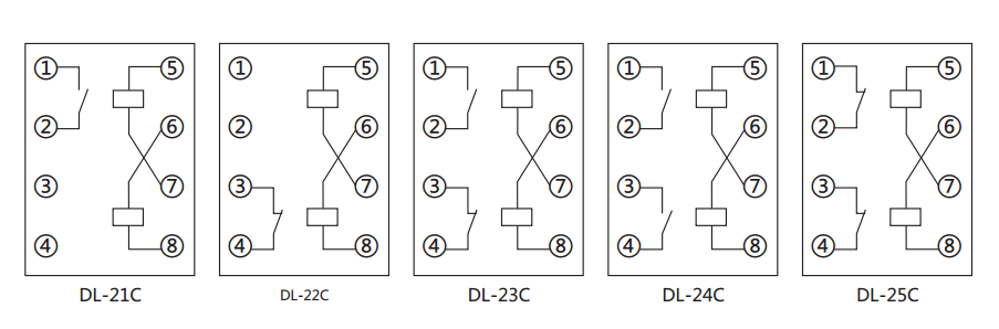 DL-21C系列電流繼電器內(nèi)部接線及外引接線（正視圖）