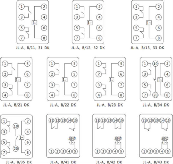 JL-A、B/41 DK無輔源電流繼電器內(nèi)部接線及外引端子圖（正視圖）
