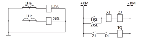 JSL-21繼電器構(gòu)成的二相式定時限保護(hù)的原理圖