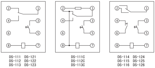 DS-111時(shí)間繼電器內(nèi)部接線及外引接線圖(背視圖)圖片