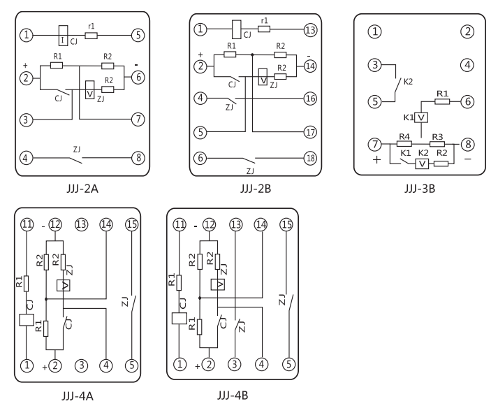 JJJ-4B直流絕緣監(jiān)視繼電器內(nèi)部端子外引接線圖