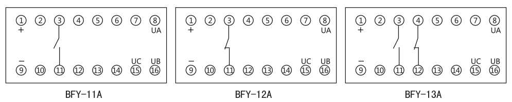 BFY-11A負(fù)序電壓繼電器內(nèi)部接線及外引接線圖