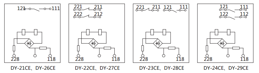 DY-21CE電壓繼電器內(nèi)部接線(xiàn)及外引接線(xiàn)圖