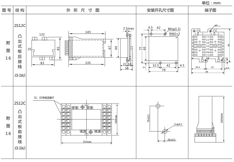 DZ-700E中間繼電器外形及開孔尺寸