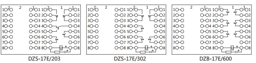 DZS-17E/203延時中間繼電器內部接線及外引接線圖（背視）