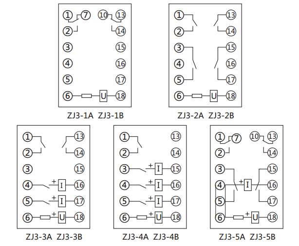 ZJ3-4A快速中間繼電器內(nèi)部接線圖及外引接線圖(正視圖)