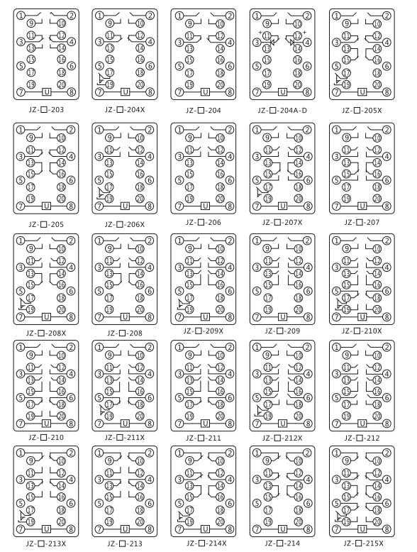 JZY（J)-214X靜態(tài)中間繼電器內(nèi)部接線圖及外引接線圖
