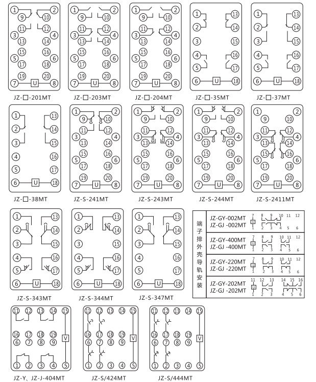 JZ-S-2411跳位、合位、電源監(jiān)視中間繼電器內(nèi)部接線(xiàn)圖