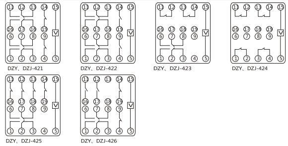 DZY（J)-421導(dǎo)軌式中間繼電器內(nèi)部端子外引接線圖(正視)