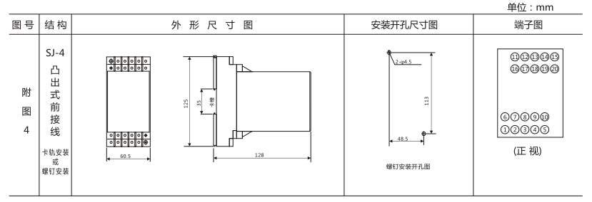 DZY（J)-421導(dǎo)軌式中間繼電器外形結(jié)構(gòu)及開孔尺寸圖