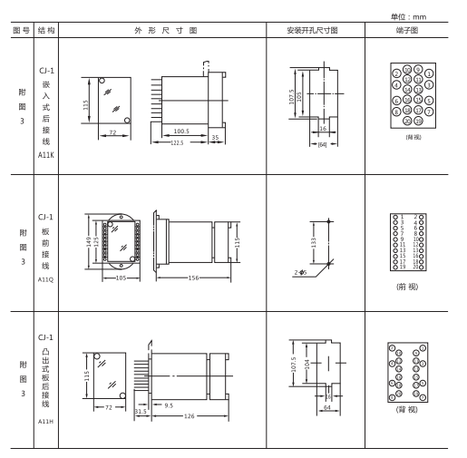 DT-1/200同步檢查繼電器外形及開孔尺寸